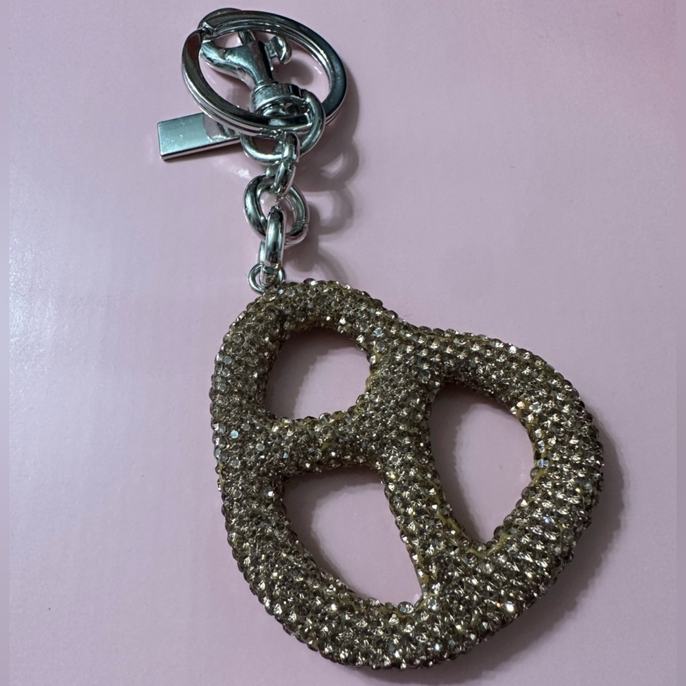 Crystal Pretzel Keychain Charm - Gold Tone Silver Hardware